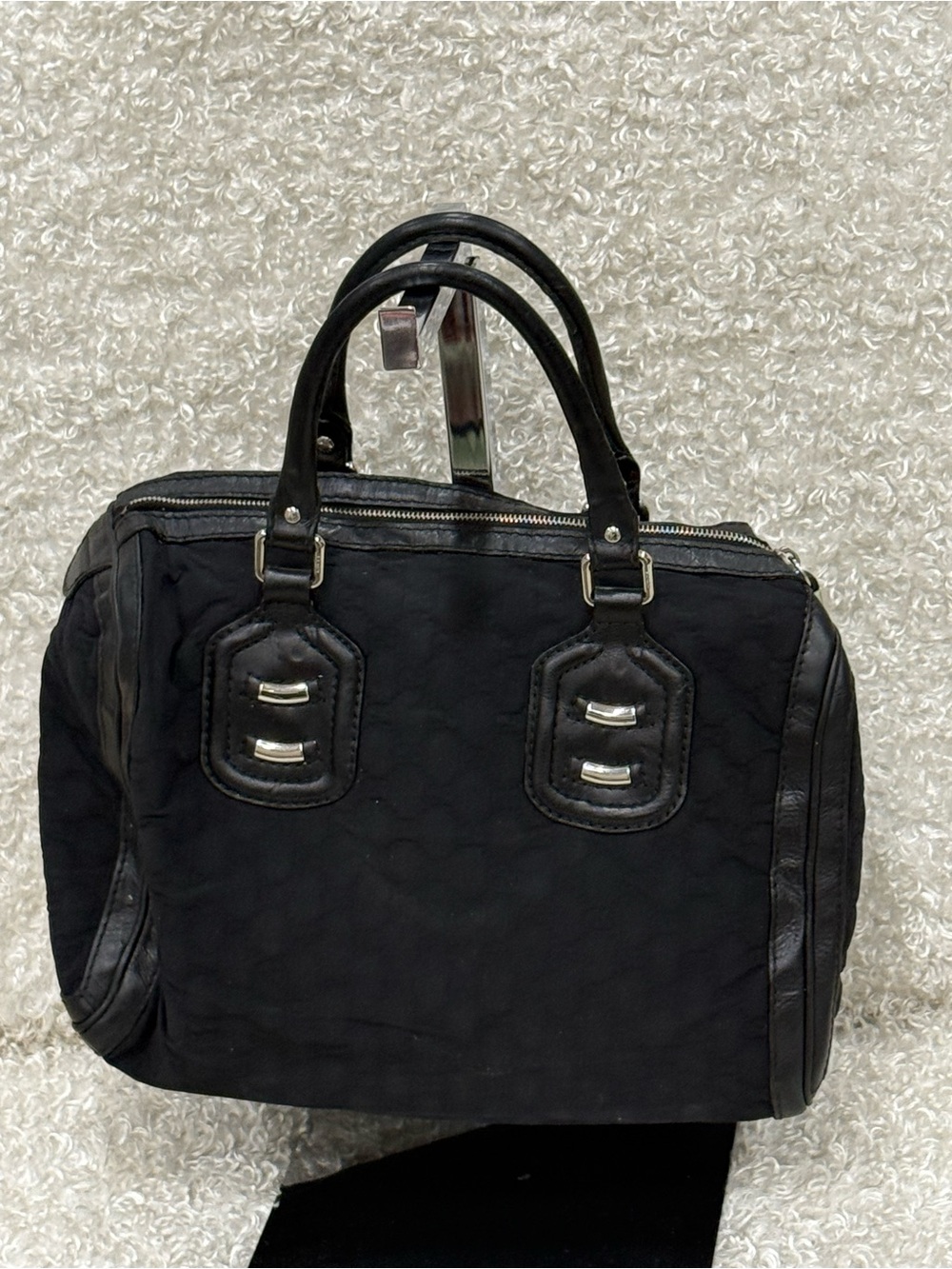 GUCCI Black GG Embossed Neoprene Techno Tag Boston Bag